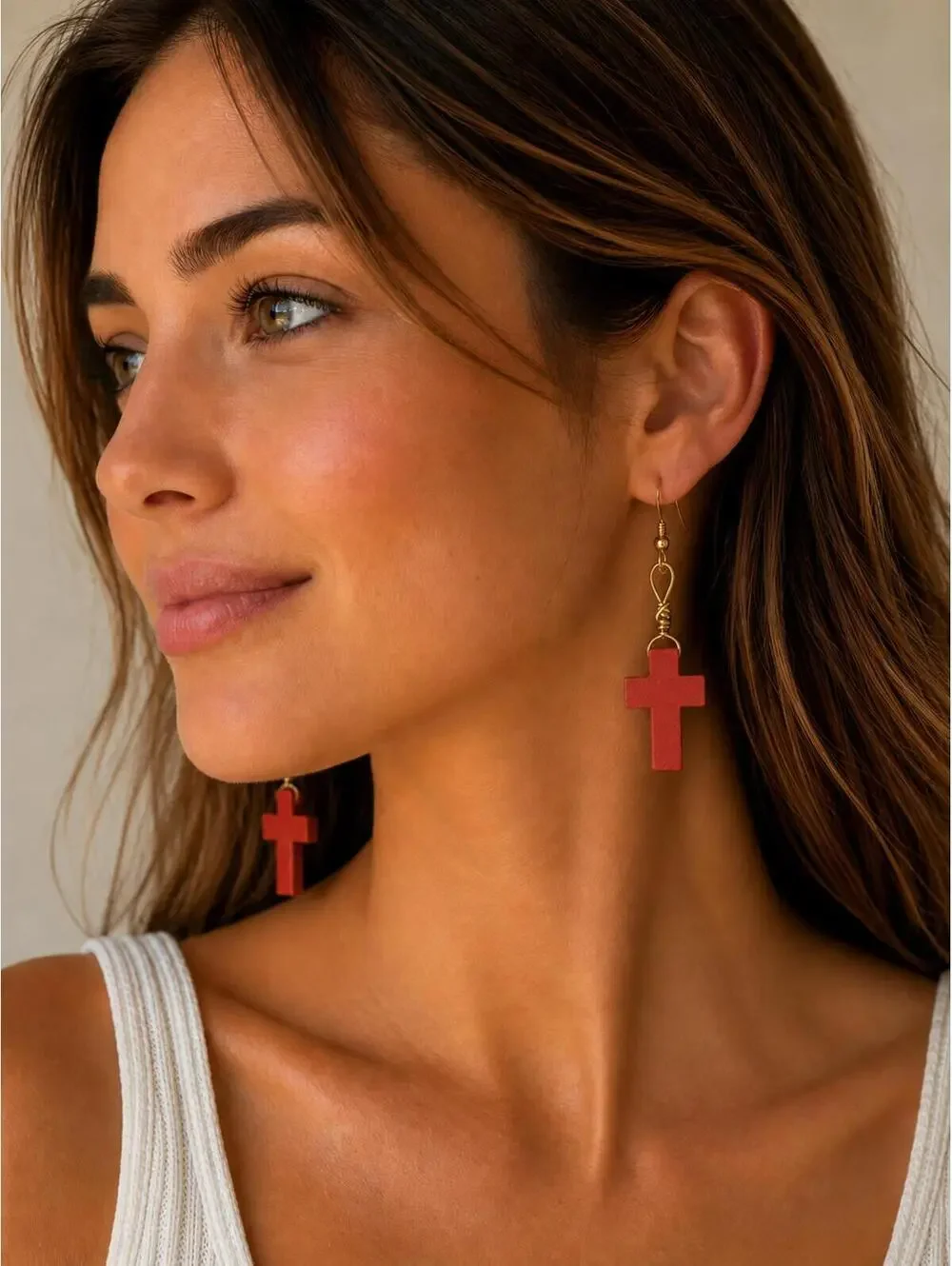 131 New Handmade 1 ct. Reddish-Orange Wood Cross Wrapped Wire Earrings R0000131
